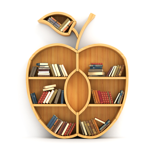Wooden bookshelf in the shape of an apple