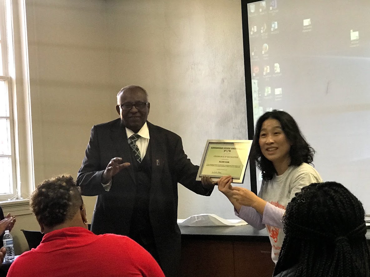 Dr. Sujin Kim honored at Math Research Day.